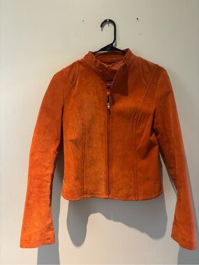 Women’s Orange Suede Zip Front Jacket